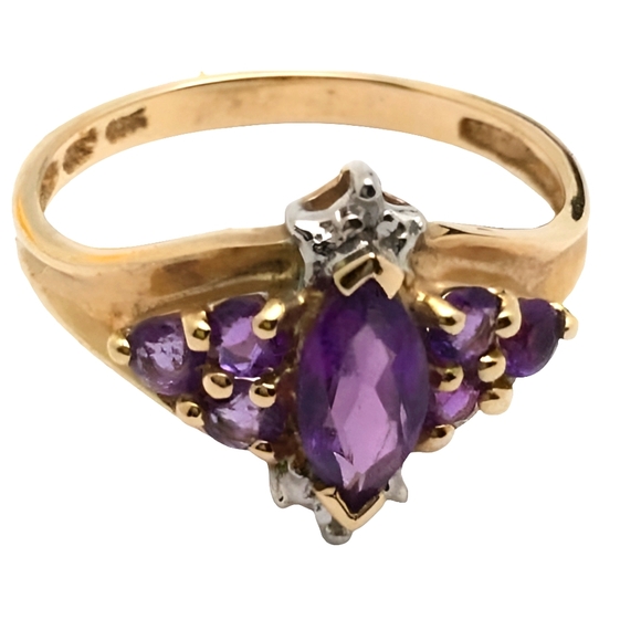 10k Jewelry - 10K gold ring with purple stones and diamonds size 7 invest in gold jewe…